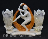 Porcelain nude woman w/scarf dbl. vases