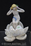 Figural nude woman in water lily, Sitzendorf S Crown mark