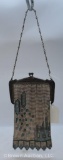 Whiting and Davis enameled mesh purse w/metal tag