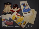 (4) Black Americana kitchen towels and hanging hot pad holder