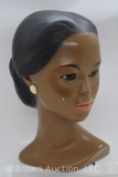 Vintage Alexander Backer African American lady head bust chalkware, mrkd.