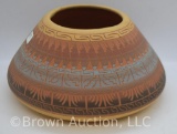 Signed Joann Johnson (Navajo) Native American Indian hand carved teracotta bowl