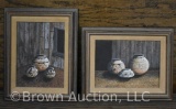 (2) Framed paintings featuring Indian pots, 10.5