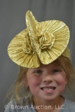 Vintage Designed by Sylvia gold lame hat w/rhinestones (holder included)