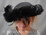 Vintage black hat w/feather details (styrofoam head included)
