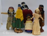 (6) Small Indian dolls incl. pin cushion, 1-Apache corn husk, Seminole, etc.