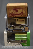 (2) Die cast metal banks: John Deere truck; J.T.'s General Store