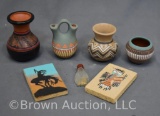 Box lot assortment of (4) Native American Navajo Pottery small vases, etc.