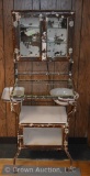 1900's Antique Industrial medical/dental cabinet, 2 swing-out arms hold porcelain bowls, 4'10