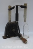 19th Century Cast Iron hand crank centrifuge + medical glass fluids vial