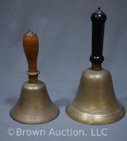 (2) Brass school bells w/wooden handle, 8