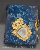 Victorian blue velvet picture album w/mirror cover, lots of old photos