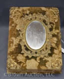 Victorian brown/tan velvet picture storage box w/mirror cover