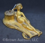 Art Nouveau bronze naked lady inkwell