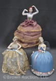 (3) Art Deco porcelain half doll pin cushions