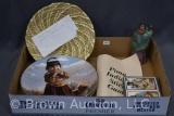 Native American Indian-themed assortment incl. Pima Stick Game, playing cards, collector plates, new