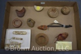 Box lot assortment of Native American Indian smalls incl. old jewelry, mold, Cherokee pipestem, etc.