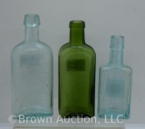 (3) Medicine bottles: Civil War; Chamberlain's embossed; Piso's Cure for Consumption (green)
