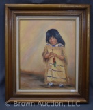 Oil painting of young Native American Indian girl, signed Miller