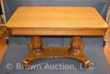 Large Oak library table, single drawer