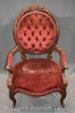Victorian parlor side chair, dark red velvet upholstery, nice carved crest