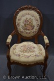 Victorian parlor side chair w/floral and scenic tapestry, nice carved crest