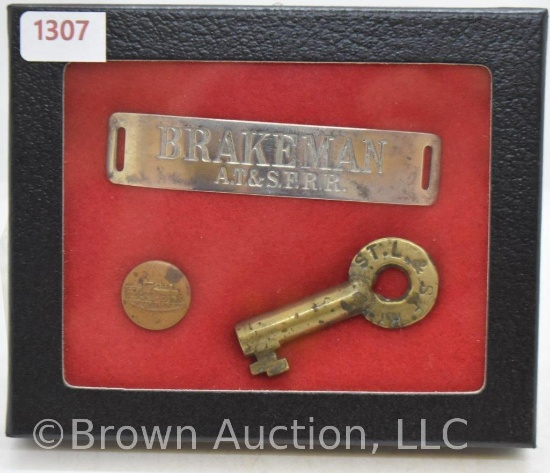 Railroad memorabilia: Hat Badge, Button and Switch Key