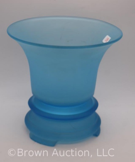 Tiffin Celeste blue satin glass 6.5"h "Sweet Pea" flared vase with stand
