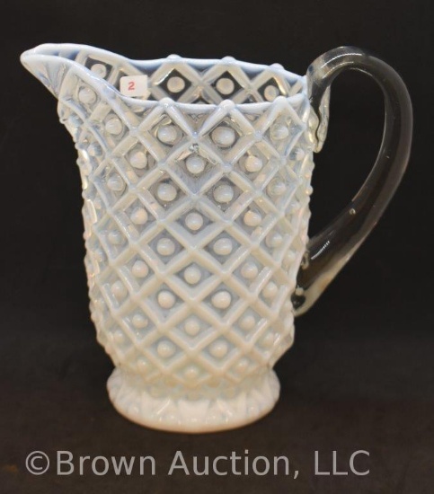 Aetna Glass clear opalescent 9" pitcher, Hobnail in Square