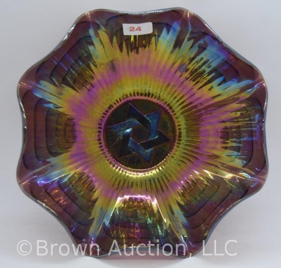 Carnival Glass Imperial Star of David/Arcs 8.75"d bowl, purple