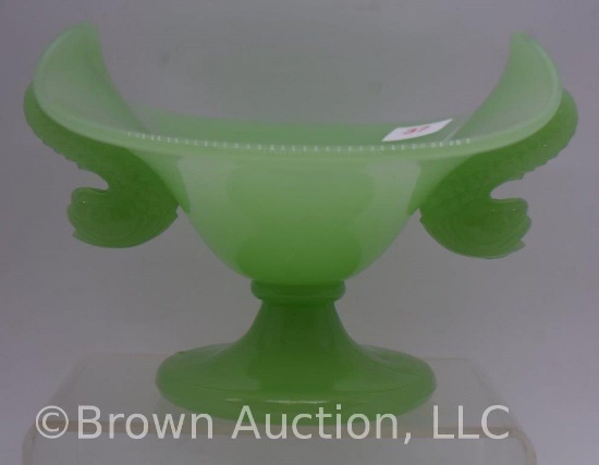 Fenton jade green pedestal bowl w/dolphins handles
