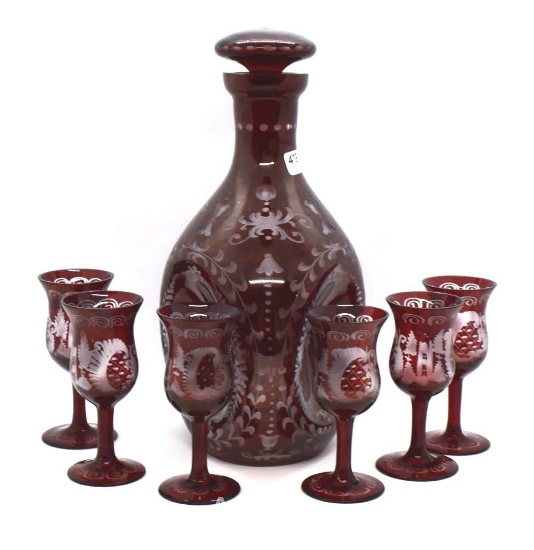 Bohemian ruby red cut-to-clear 7 pc. liquer set