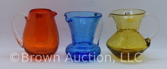 (3) Crackle glass 3.5"h creamers