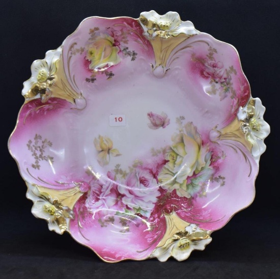 R.S. Prussia Lily Mold 10.5"d bowl, floral