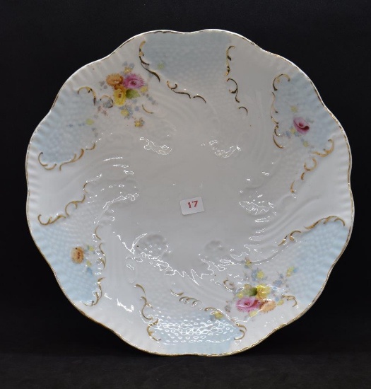 Prussia-style 10"d bowl with floral design and gold highlights