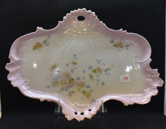Handpainted porcelain floral dresser tray, unusual shape