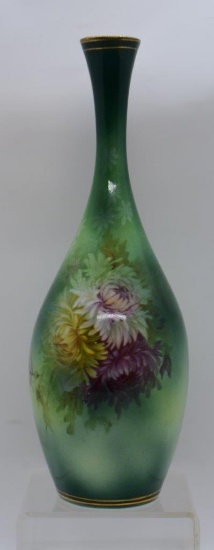 Mrkd. R.S. Suhl 9" vase, multi-colored mums