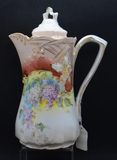Handpainted porcelain 9.5" tea pot, floral
