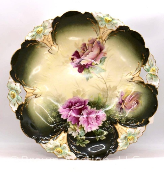 R.S. Prussia Lily Mold 11"d cake plate, floral, circle mold mark