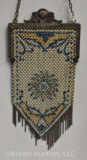 Vintage Mandalian ladies mesh purse, Art Deco design with starburst, ornate frame