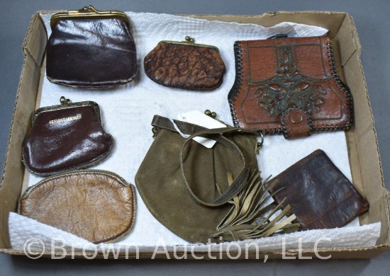 (6) Assorted old bags incl. leather coin, wallet w/mirror, etc.