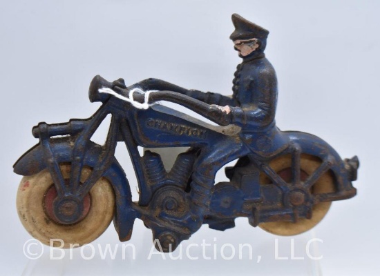 Cast Iron Champion police motorcycle and driver