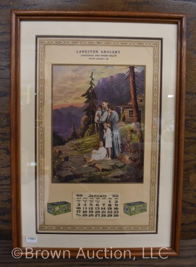 1926 framed advertising calendar "Langston Grocery"