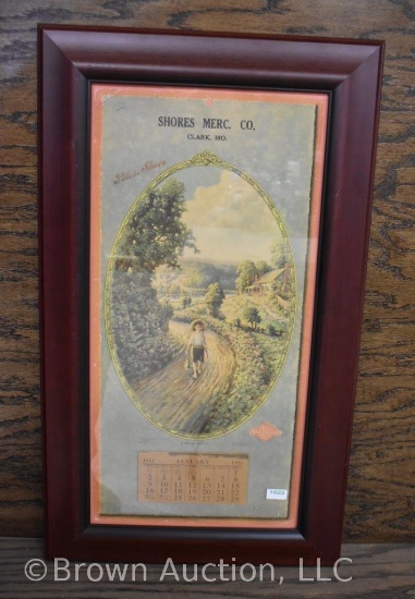 1921 framed advertising calendar - "Shores Merc. Co., Clark, MO"