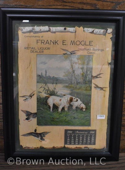 1906 framed advertising calendar - "Frank Mogle, Retail Liquor Dealer", Stafford Springs, Conn.