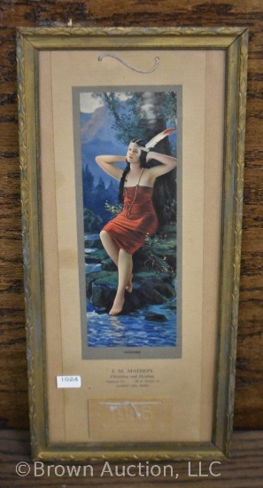 1926 Native American framed advertising calendar - "J.M. Madison, Plumbing and Heating", Albert Lea,