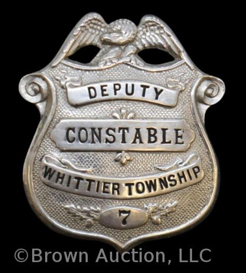 Lawman badge w/ eagle top shield, "Deputy Constable/ Whittier Township/ 7"