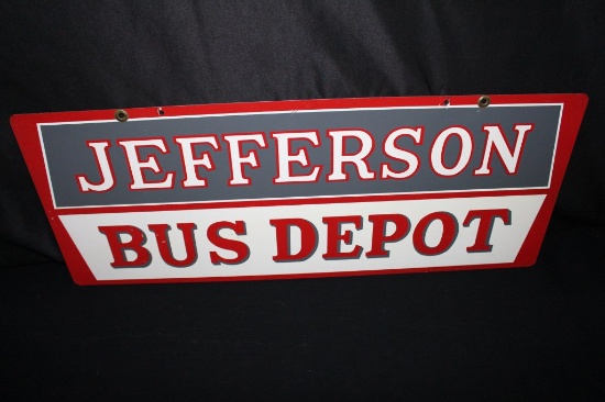 NOS JEFFERSON BUS DEPOT TIN SIGN  2 SIDED