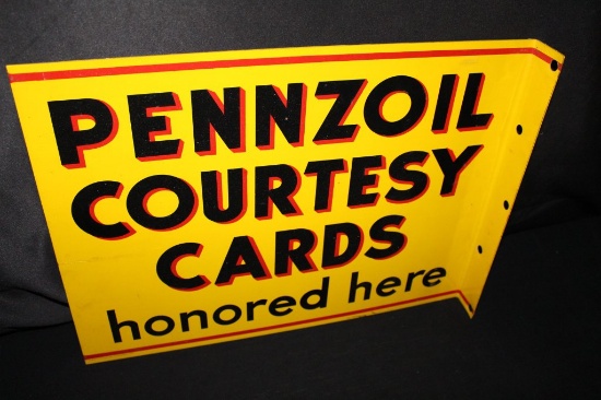 PENNZOIL COURTESY CARDS GAS STATION FLANGE SIGN