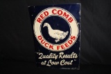 RARE PIONEER RED COMB DUCK FEEDS TIN FARM SIGN